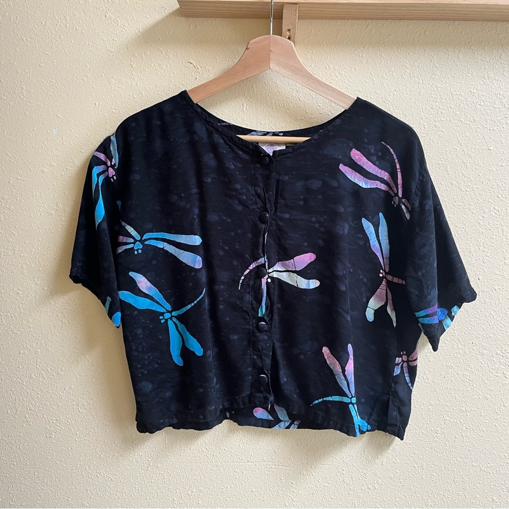 Vintage Dragonfly Cropped tie dye blouse